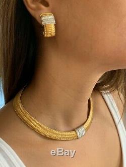 Roberto Coin Silk Weave 18K and Diamond Necklace Bracelet Earrings Ring Set