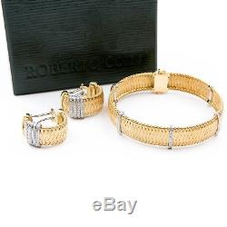 Roberto Coin Silk Weave Collection 18K Gold Diamond Earrings Bracelet Set