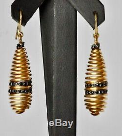 Roberto Coin Spiral Earrings 18K Yellow Gold Black Sapphire $3150 New Sale