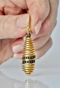 Roberto Coin Spiral Earrings 18K Yellow Gold Black Sapphire $3150 New Sale