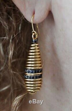 Roberto Coin Spiral Earrings 18K Yellow Gold Black Sapphire $3150 New Sale