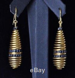 Roberto Coin Spiral Earrings 18K Yellow Gold Black Sapphire $3150 New Sale