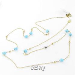Roberto Coin Spring Station Necklace Turquoise Diamond 18K Gold 36 New $2200