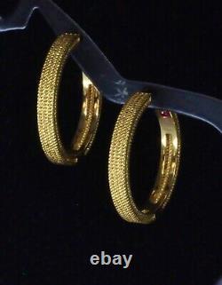 Roberto Coin Symphony Barocco Textured Hoop Earrings 18K Yellow Gold $1450 New