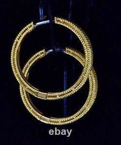 Roberto Coin Symphony Barocco Textured Hoop Earrings 18K Yellow Gold $1450 New