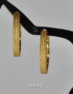 Roberto Coin Symphony Barocco Textured Hoop Earrings 18K Yellow Gold $1450 New