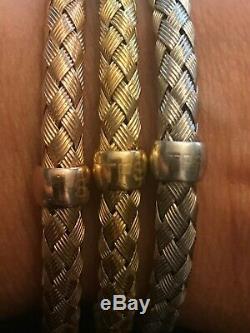 Roberto Coin Tfs Tri Color Gold Over Sterling Woven Bracelet Set Of Three 925