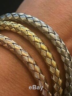 Roberto Coin Tfs Tri Color Gold Over Sterling Woven Bracelet Set Of Three 925