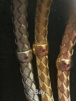 Roberto Coin Tfs Tri Color Gold Over Sterling Woven Bracelet Set Of Three 925