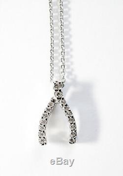 Roberto Coin Tiny Treasure 18k White Gold Diamond Wishbone Necklace Pendant