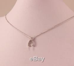 Roberto Coin Tiny Treasure 18k White Gold Diamond Wishbone Necklace Pendant