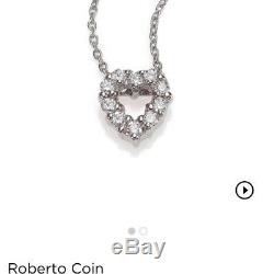 Roberto Coin Tiny Treasures Diamond Open Heart Necklace 0.11cts 18k White Gold