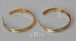 Roberto Coin Tri Color Hoop Earrings 18K Gold 35mm New Gorgeous $1200 Sale