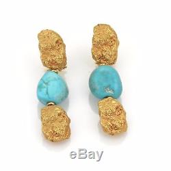 Roberto Coin Turquoise 18k Yellow Gold Nugget Style Drop Dangle Earrings