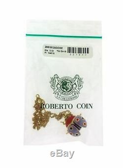 Roberto Coin large diamond 18k rose gold lilac enamel Ladybug necklace
