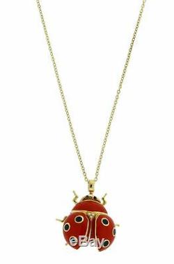 Roberto Coin large diamond 18k yellow gold red enamel Ladybug necklace