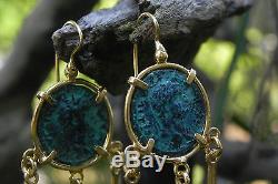 Roman Coin Earrings 22Kt Gold over Sterling Silver Etruscan Style Italian Made