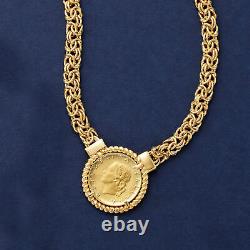 Ross-Simons Italian 18kt Gold Over Sterling Replica Lira Coin Byzantine Necklace