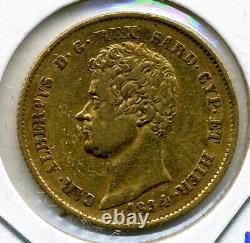 Sardinia 1834p Carlo Alberto Gold 20 Lire Km-131.2 Xf+
