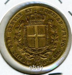 Sardinia 1834p Carlo Alberto Gold 20 Lire Km-131.2 Xf+