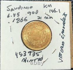 Sardinia Italian State 1859 20 Gold Lire King Emmanuel II Ruled-gem Bu Details