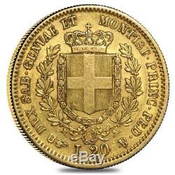 Sardinia Italy Gold 20 Lire Vittorio Emanuele II Avg Circ Random Year, 1850-1861