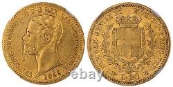 Sardinia. Vittorio Emanuele II 1855 B 20 Lire, 6.45 g, NGC AU-50. KM-C126.2