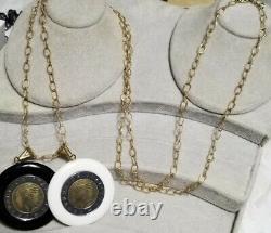 Set 2 QVC 14K Yellow Gold Italiana Repvbblica Lira Coin White Agate Onyx pendant