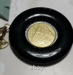 Set 2 QVC 14K Yellow Gold Italiana Repvbblica Lira Coin White Agate Onyx pendant