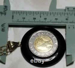 Set 2 QVC 14K Yellow Gold Italiana Repvbblica Lira Coin White Agate Onyx pendant