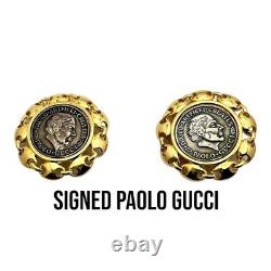 Signed Paolo Gucci Vintage 1960s Gold Italian Coin Clip On Earrings