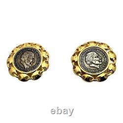 Signed Paolo Gucci Vintage 1960s Gold Italian Coin Clip On Earrings