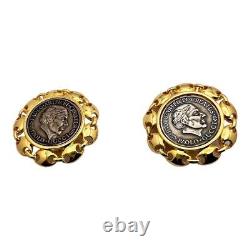 Signed Paolo Gucci Vintage 1960s Gold Italian Coin Clip On Earrings