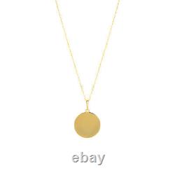 Simple Disk Solid 14k Real Gold Pendant Circle Coin Necklace Monogram Unisex