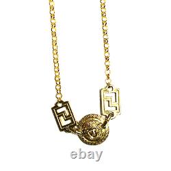 Small Gold Gianni Versace Double Sided Medusa Head Coin Chain with Greek Key Acc