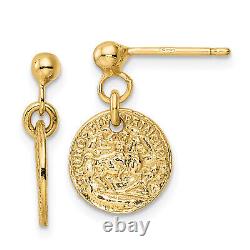 Solid 14K Yellow Gold Polished Coins Post Dangle Earrings 17mm Made In Italy