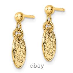 Solid 14K Yellow Gold Polished Coins Post Dangle Earrings 17mm Made In Italy