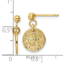 Solid 14K Yellow Gold Polished Coins Post Dangle Earrings 17mm Made In Italy