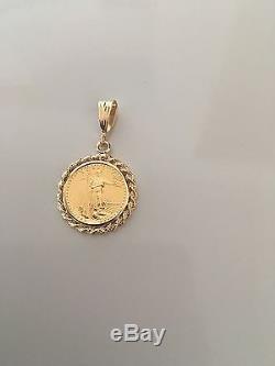 Solid 14k Yellow gold Withestate 1/10 Oz $5 Dollars Gold Withbraided Coin Bezel