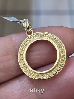 Solid 14k gold 2 pesos Coin Frame pendant Mexican bezel