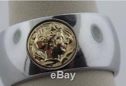 Solid 18k White Gold Ring With Yellow Gold Roman Coin Inlay Milor Italy 10.6g $3k
