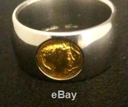 Solid 18k White Gold Ring With Yellow Gold Roman Coin Inlay Milor Italy 10.6g $3k
