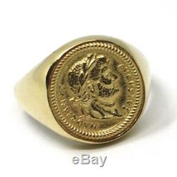 Solid 18k Yellow Gold Band Ring, Roman Coin, Roman Emperor, Made In Italy