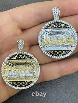Solid 925 Silver / Gold Plated Jesus Last Supper Coin Medallion Pendant Italy CZ