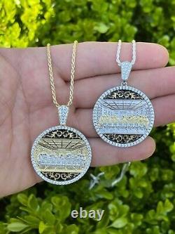 Solid 925 Silver / Gold Plated Jesus Last Supper Coin Medallion Pendant Italy CZ