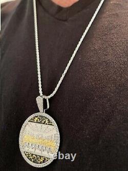 Solid 925 Silver / Gold Plated Jesus Last Supper Coin Medallion Pendant Italy CZ