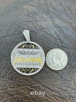 Solid 925 Silver / Gold Plated Jesus Last Supper Coin Medallion Pendant Italy CZ