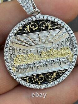 Solid 925 Silver / Gold Plated Jesus Last Supper Coin Medallion Pendant Italy CZ