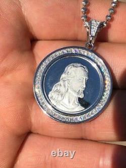 Solid 925 Silver Men's Jesus Last Supper Reversible Coin Medallion CZ Diamonds