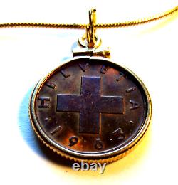 Switzerland Cross + Gold Filled 1963 coin pendant & Gold filled. 925 Italy chain
